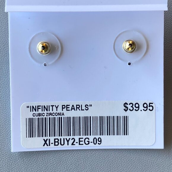 Infinity Gold Tone Faux Pearl Cubic Zirconia Earrings - Picture 3 of 6